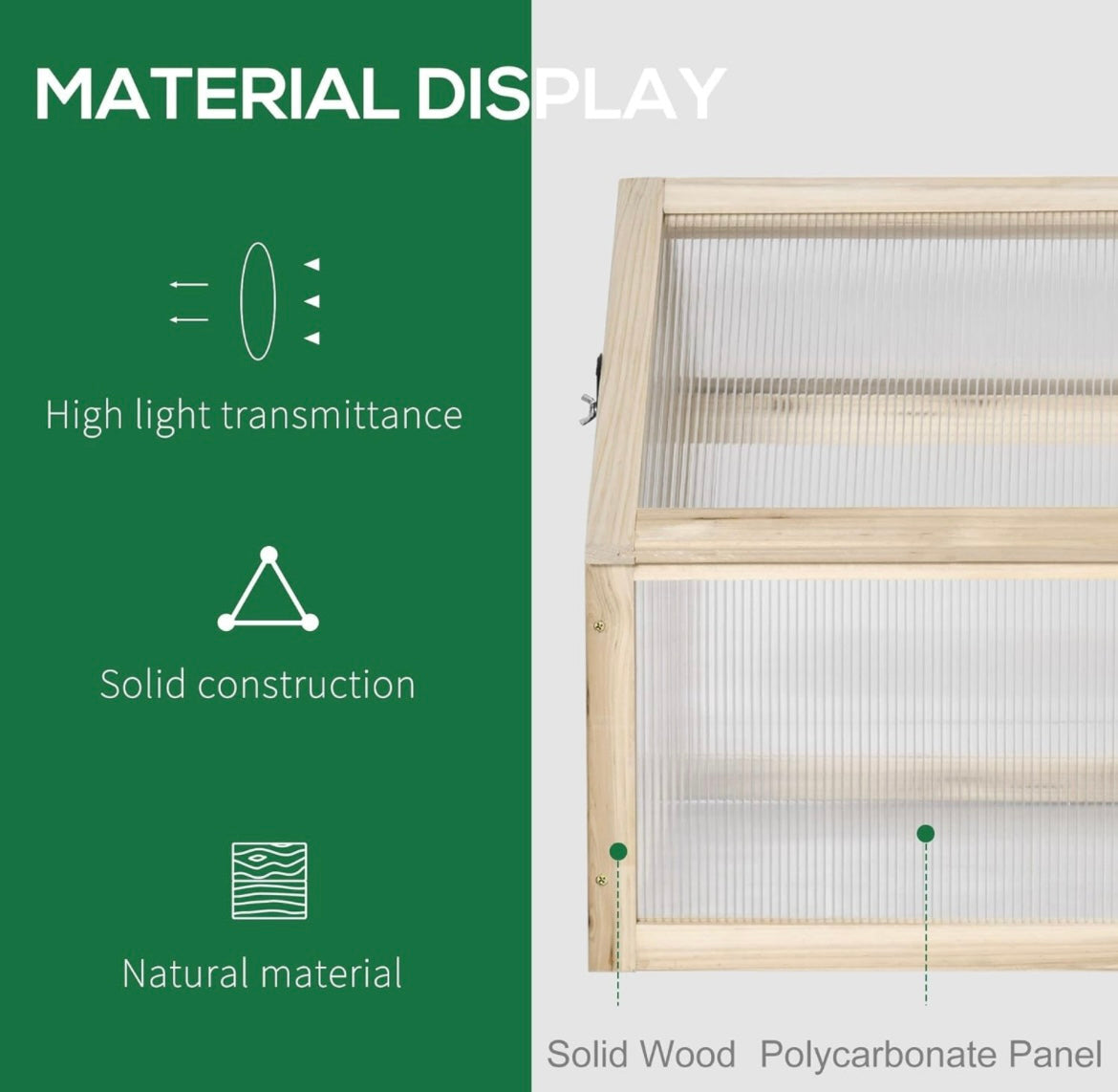 Wooden Cold Frame Polycarbonate Greenhouse with Openable Top Cover