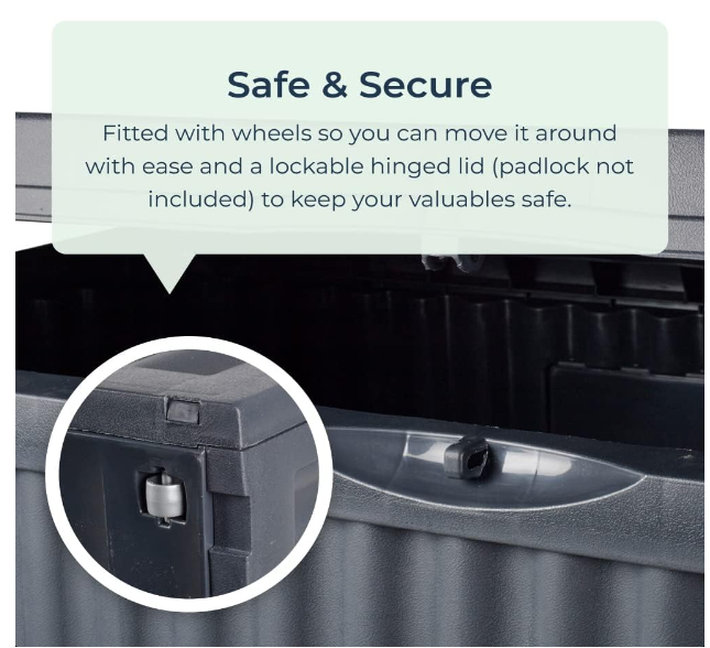 Garden Storage Box with Lid – Water-Resistant, Lockable Plastic with Wheels
