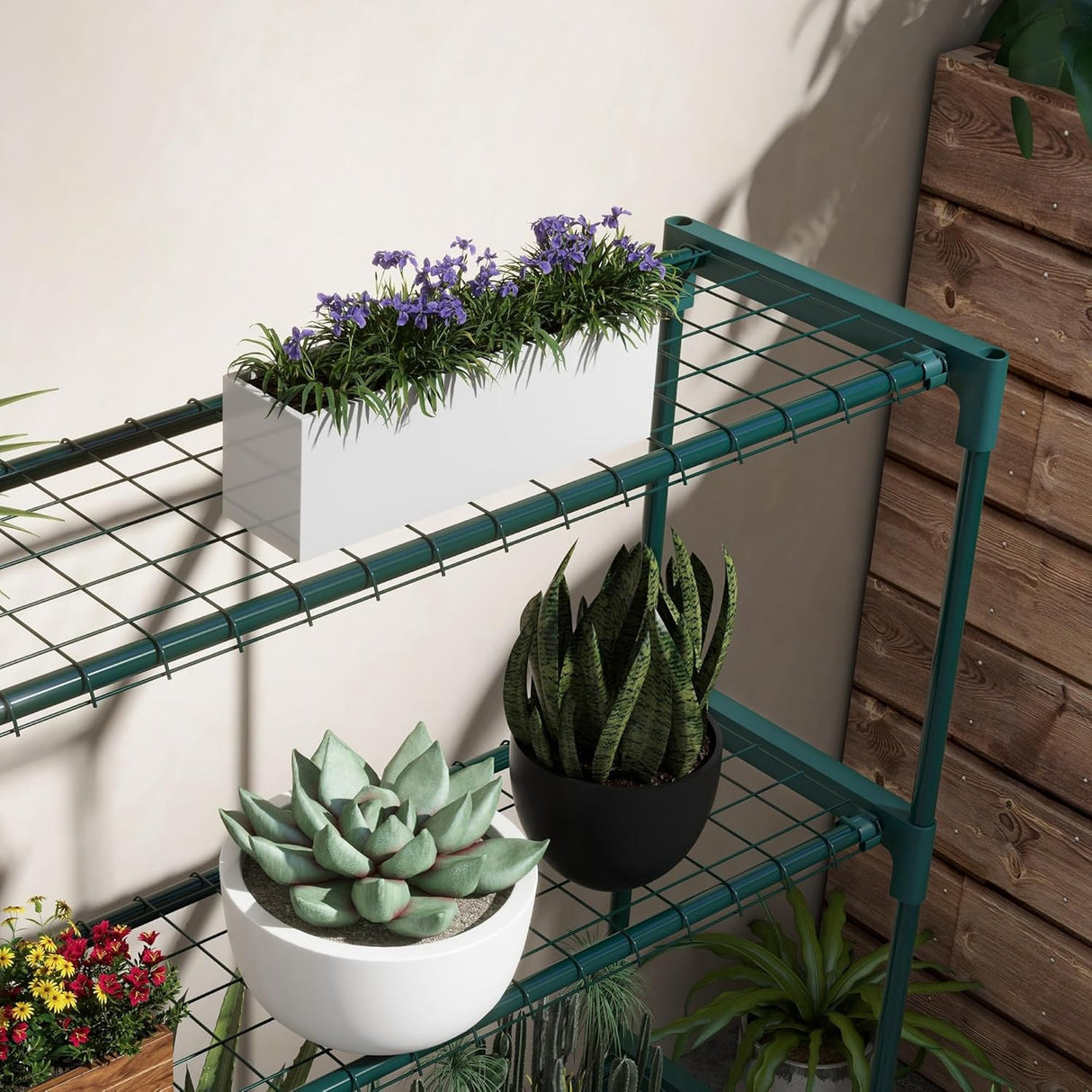 4-Tier Outdoor Plant Stand – Modern Steel Frame Planter Rack for Garden