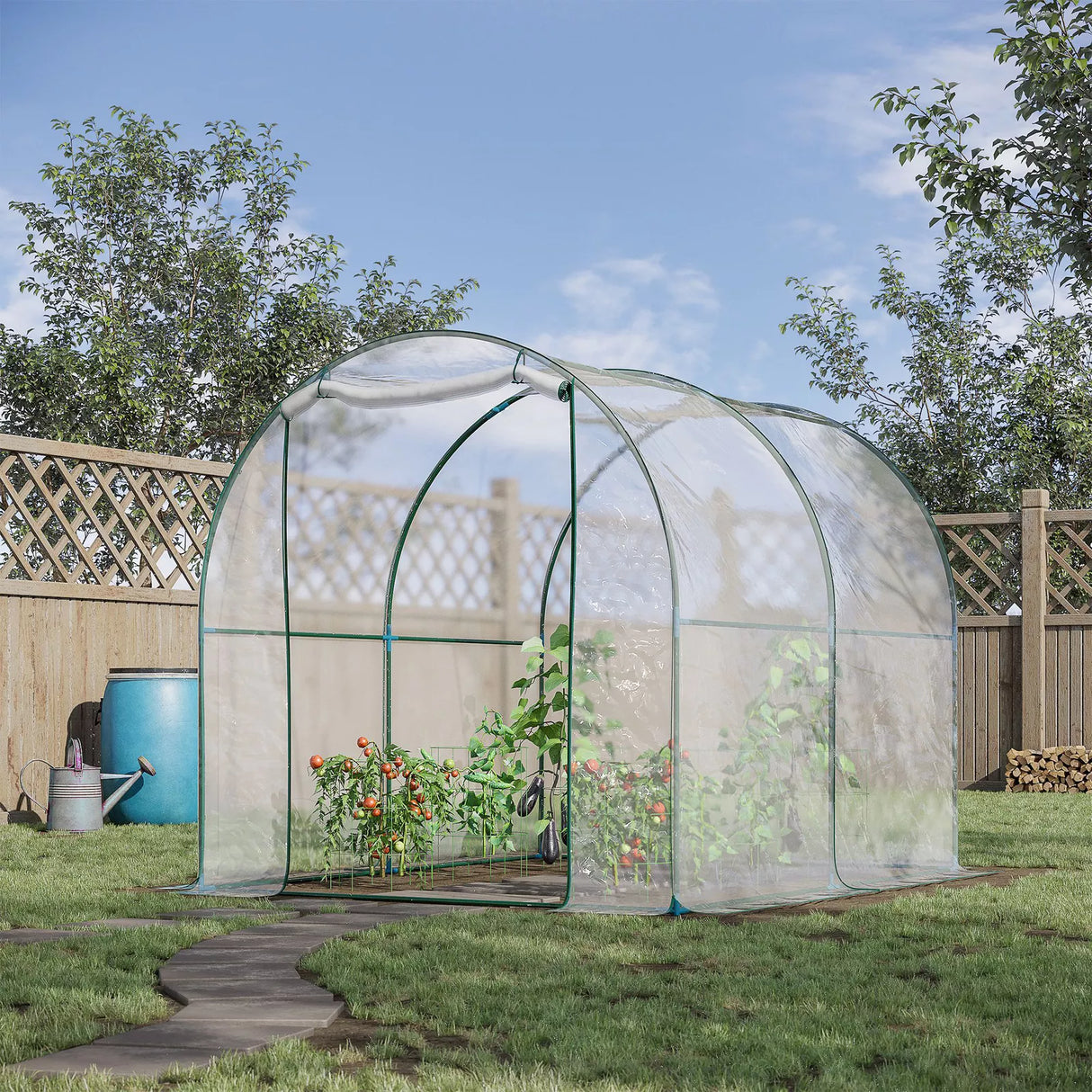 Walk In Polytunnel Greenhouse w/ Roll Up Door PVC Cover, 2.5 x 2m