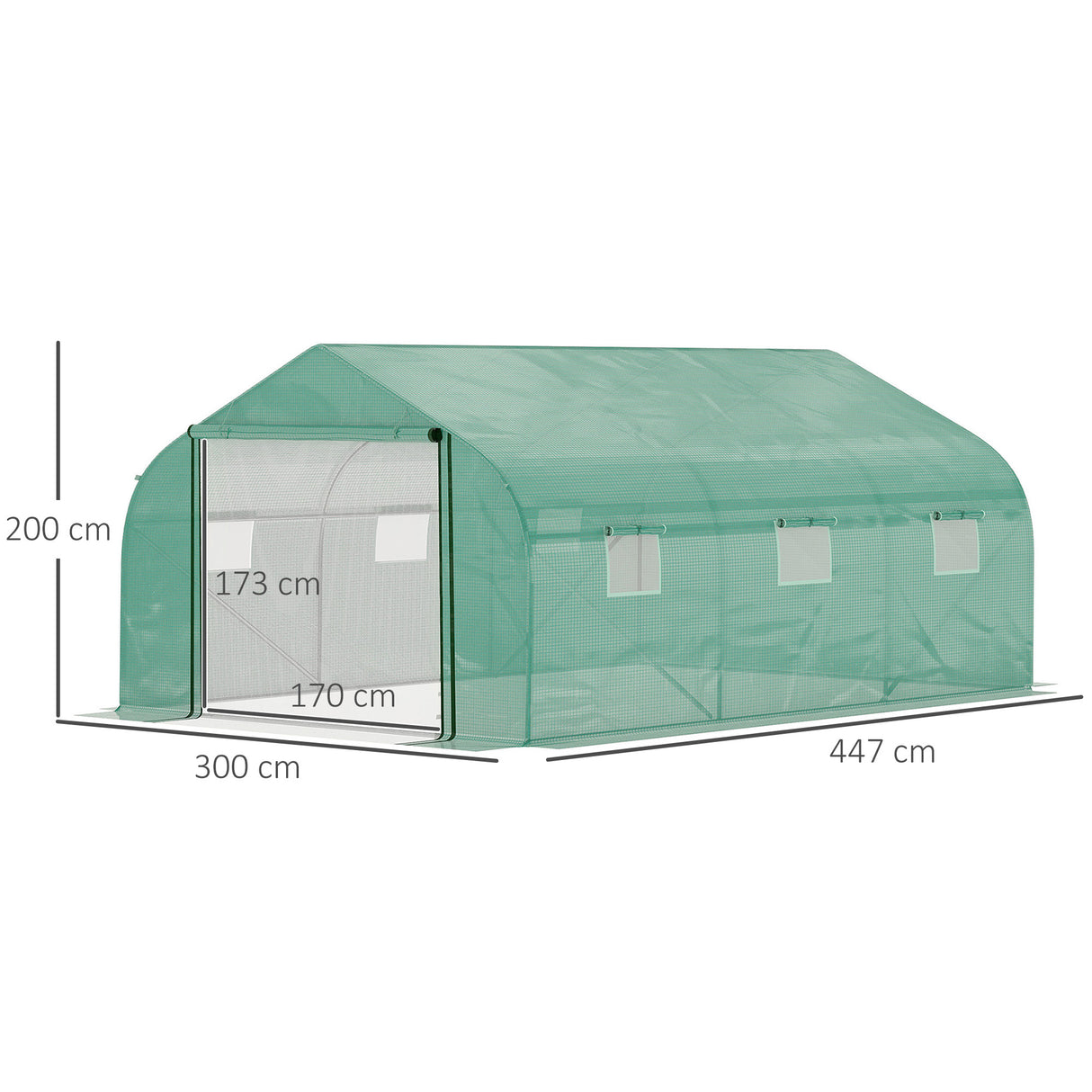 Garden Walk-In Tunnel Greenhouse with Roll-Up Mesh Door and PE Cover, Featuring 6 Windows