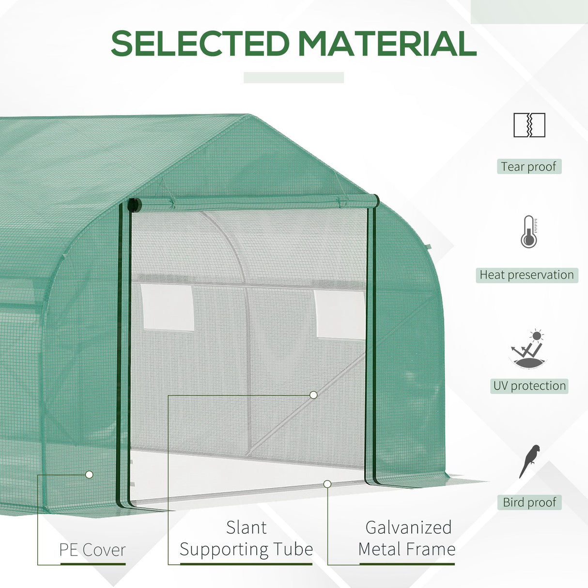 Garden Walk-In Tunnel Greenhouse with Roll-Up Mesh Door and PE Cover, Featuring 6 Windows