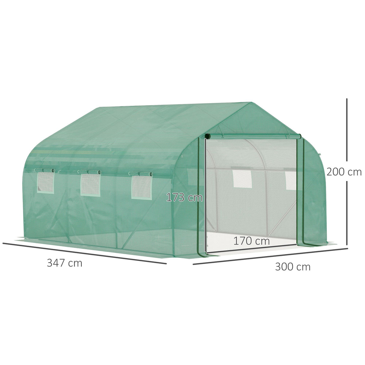 Garden Walk-In Tunnel Greenhouse with Roll-Up Mesh Door and PE Cover, Featuring 6 Windows