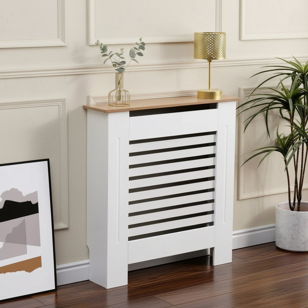 Radiator Cover Modern Horizontal Slat Grill MDF Cabinet White/Oak