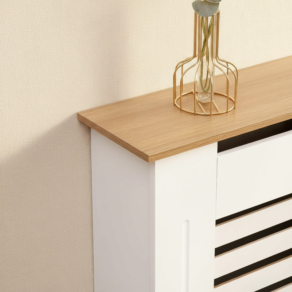 Radiator Cover Modern Horizontal Slat Grill MDF Cabinet White/Oak