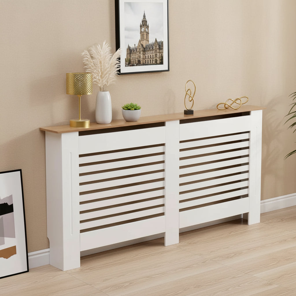 Radiator Cover Modern Horizontal Slat Grill MDF Cabinet White/Oak