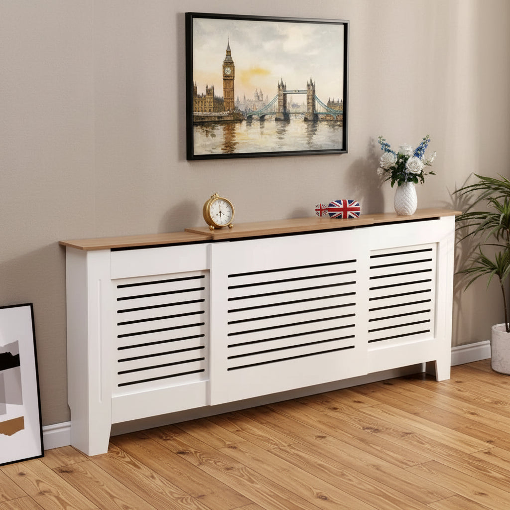 Radiator Cover Modern Horizontal Slat Grill MDF Cabinet White/Oak