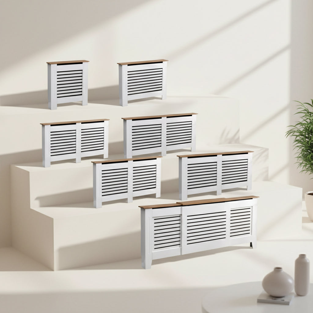 Radiator Cover Modern Horizontal Slat Grill MDF Cabinet White/Oak