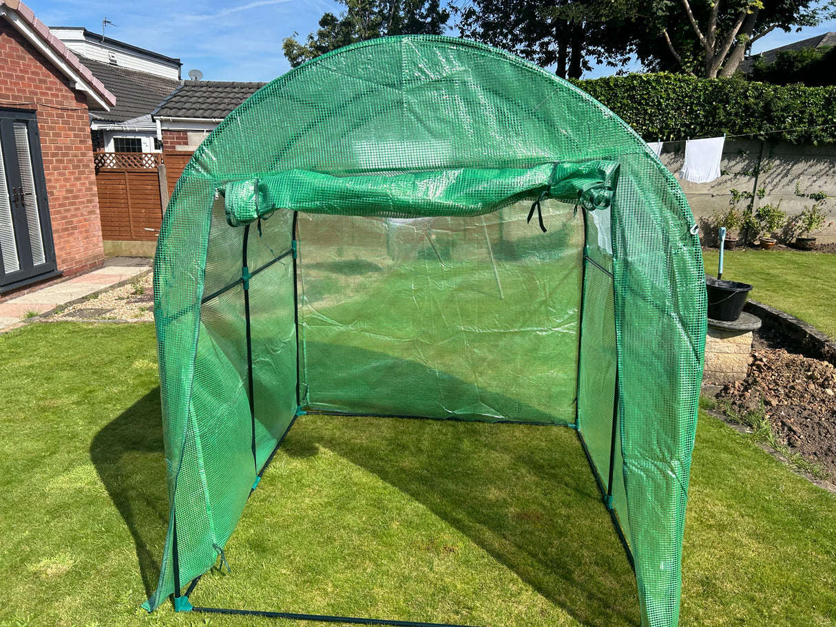 1.8 x 1.8 x 2m Walk-In Polytunnel Greenhouse with Roll-Up Window and Door, Steel Frame