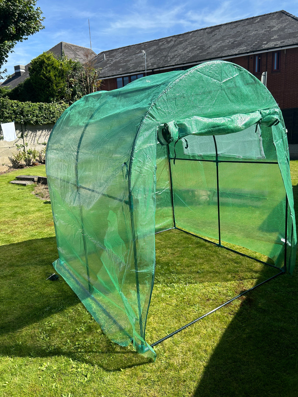 1.8 x 1.8 x 2m Walk-In Polytunnel Greenhouse with Roll-Up Window and Door, Steel Frame