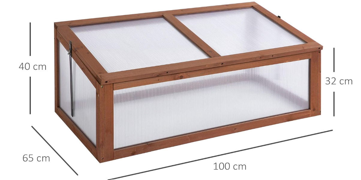 Wooden Cold Frame, Small Polycarbonate Greenhouse with Openable & Tilted Top Cover, 100 x 65 x 40cm