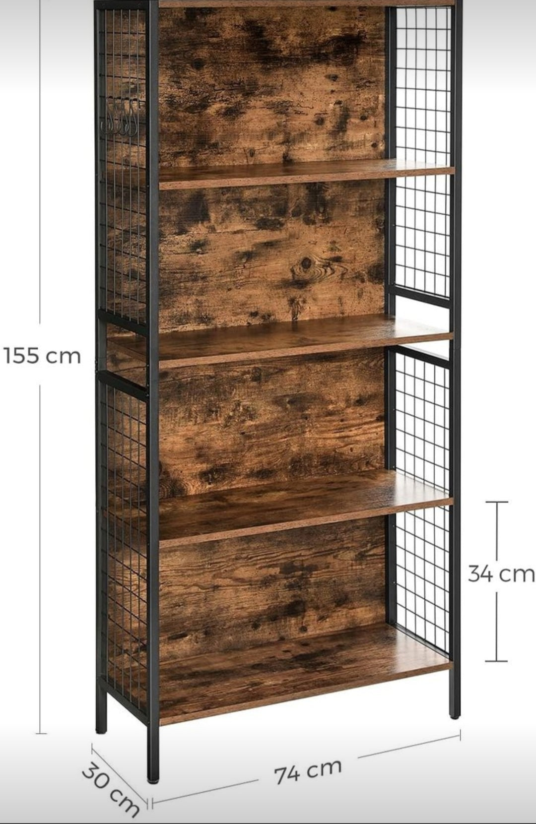 Bookcase, Office Storage Shelf, 4 Tiers for Books, Decorations, Stable Steel Frame