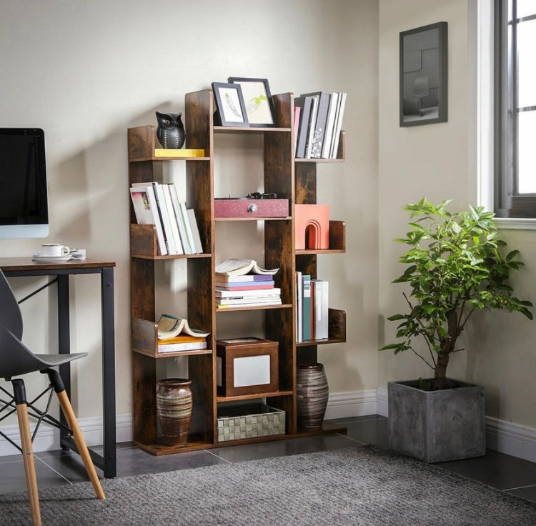Bookshelf Tree-Shaped Bookcase 13 Storage Shelves Rounded Corners
