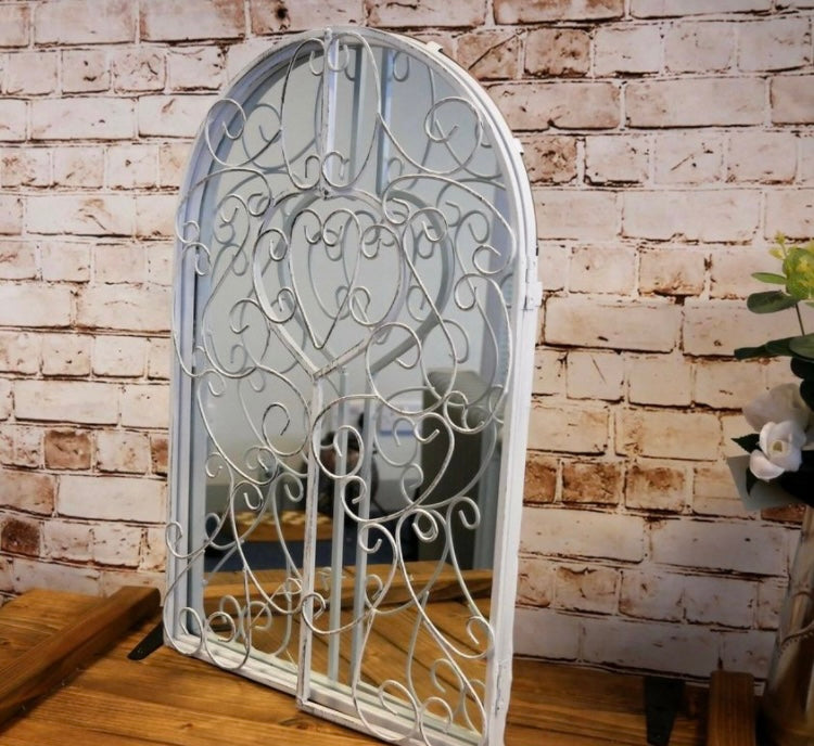 Metal Shutter Wall Mirror Ornamental French Decorative Vanity Arched Decor 50cm