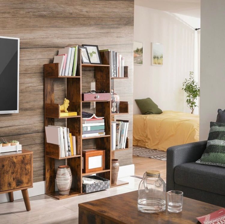 Bookshelf Tree-Shaped Bookcase 13 Storage Shelves Rounded Corners