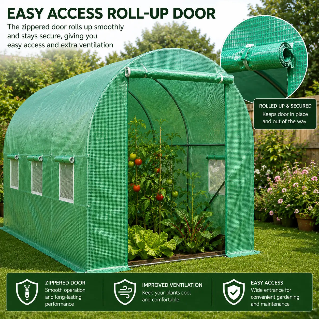 Green Polytunnel with Zipped Doors