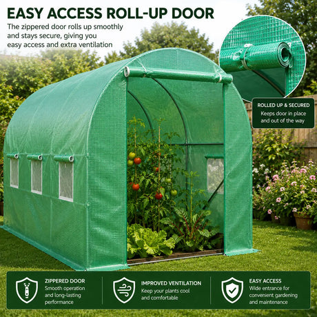 Green Polytunnel with Zipped Doors