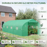 Green polytunnel with features listed on a clear background