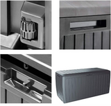 300 Litre Wood Effect Garden Storage Box | Plastic Outdoor Patio Parcel Tool Chest Log Store | 117x47x60cm