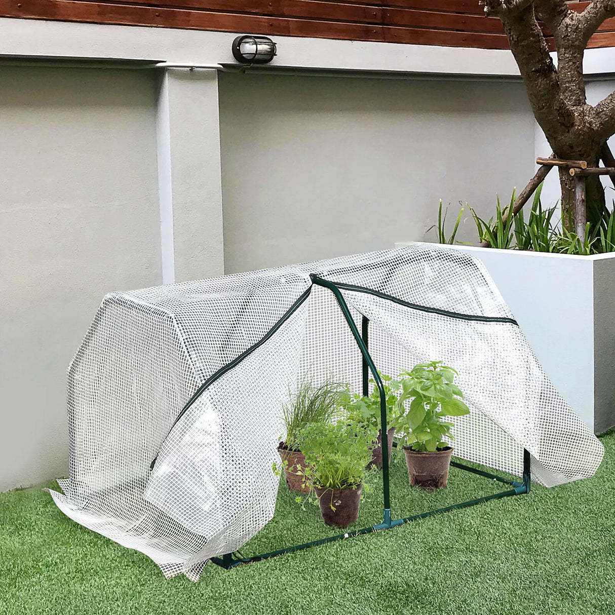 Mini Greenhouse Grow House PVC Cover Steel Frame White 99 x 71 x 60cm