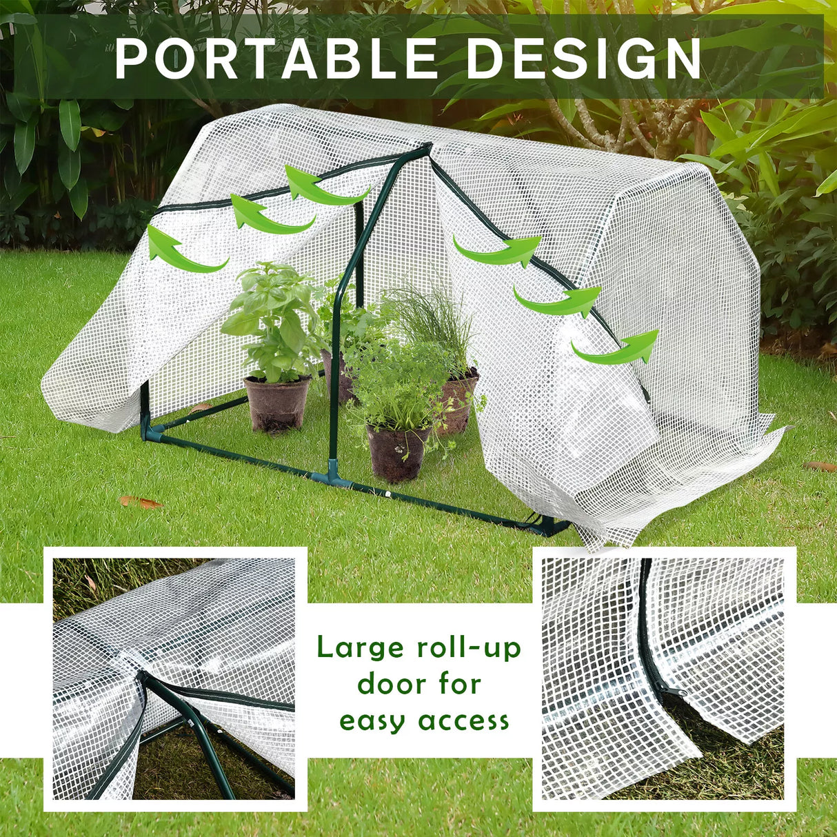 Mini Greenhouse Grow House PVC Cover Steel Frame White 99 x 71 x 60cm