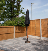 2.4m Wooden Garden Patio Sun Shade Parasol with Shaft & Pulley in Black