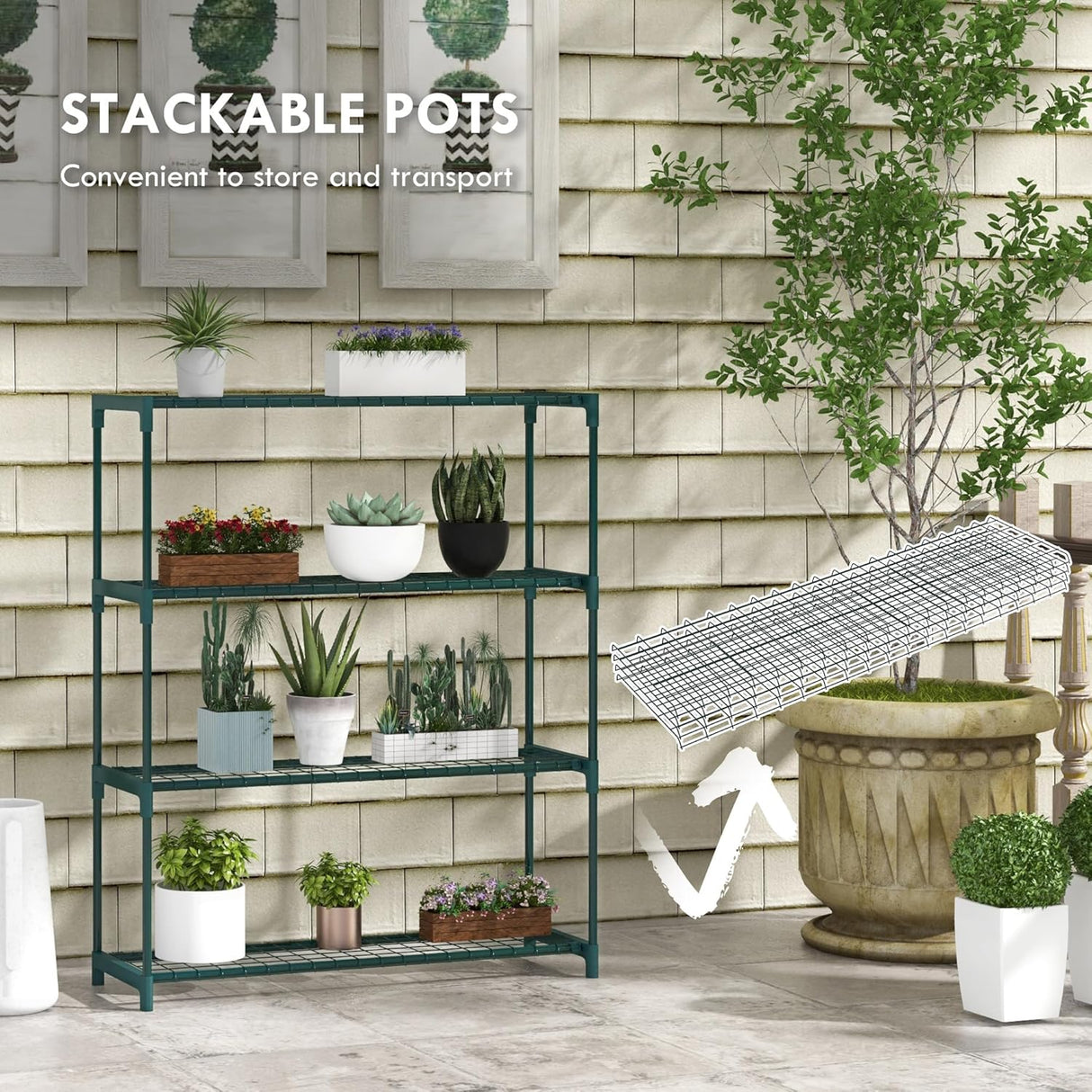 4-Tier Outdoor Plant Stand – Modern Steel Frame Planter Rack for Garden