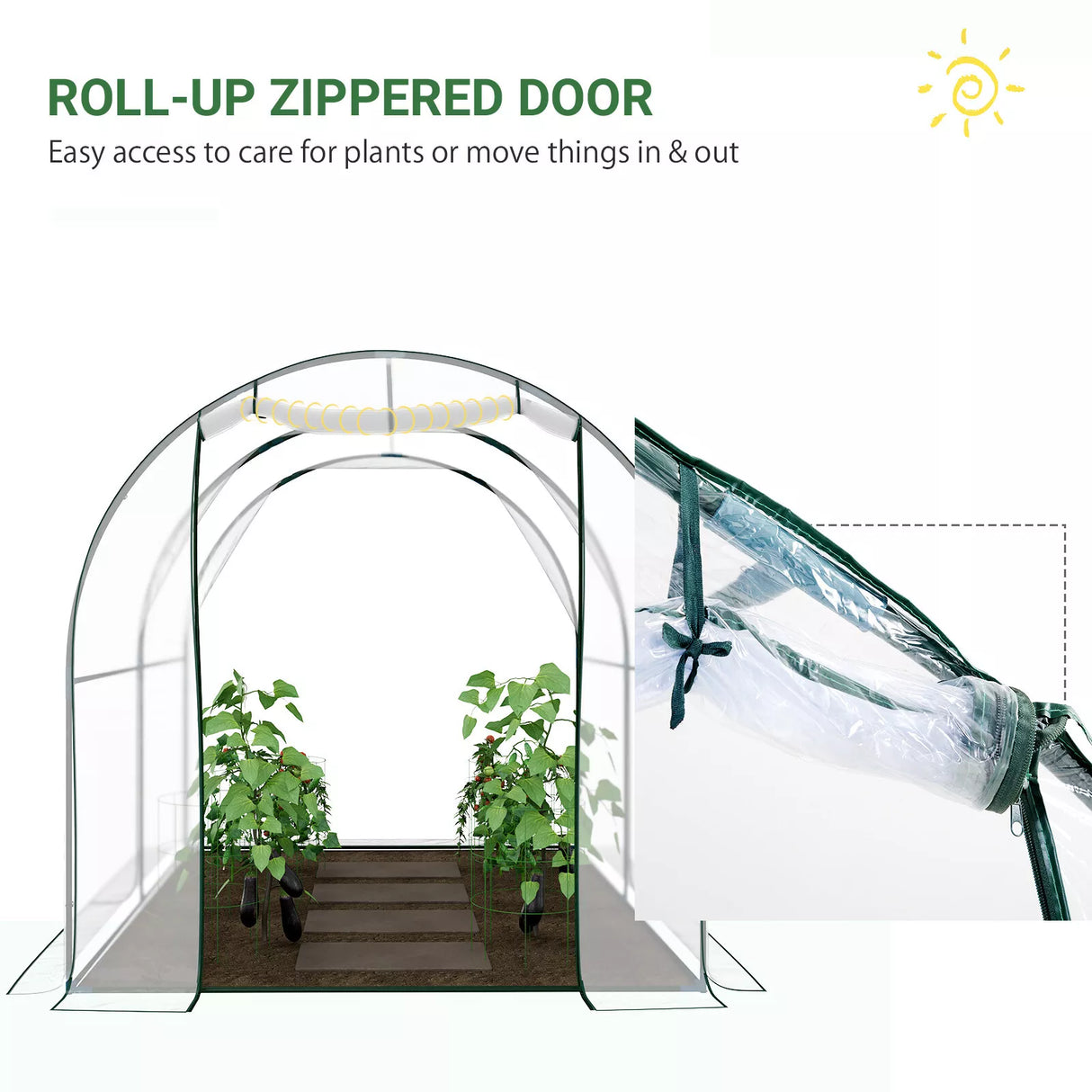 Walk In Polytunnel Greenhouse w/ Roll Up Door PVC Cover, 2.5 x 2m