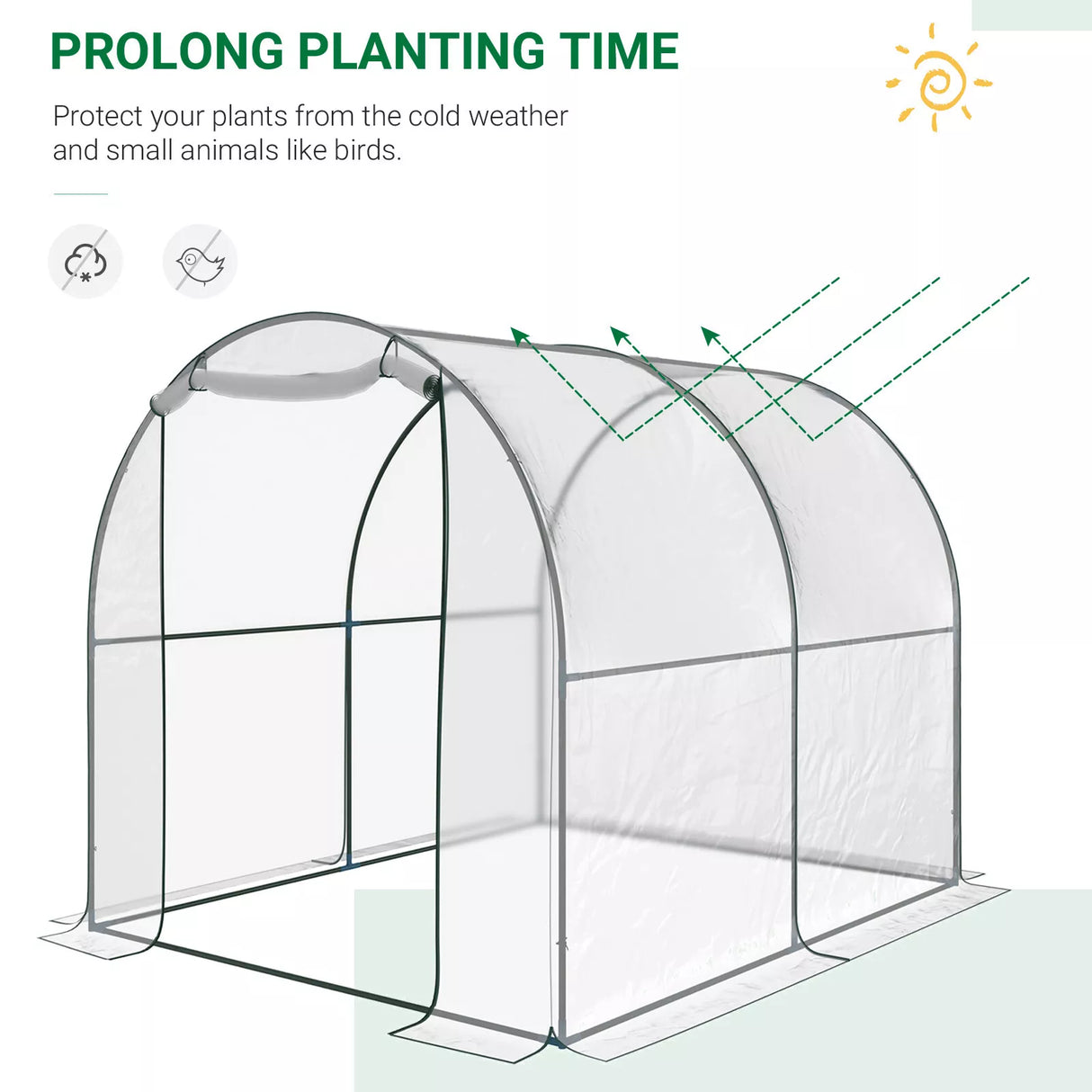 Walk In Polytunnel Greenhouse w/ Roll Up Door PVC Cover, 2.5 x 2m