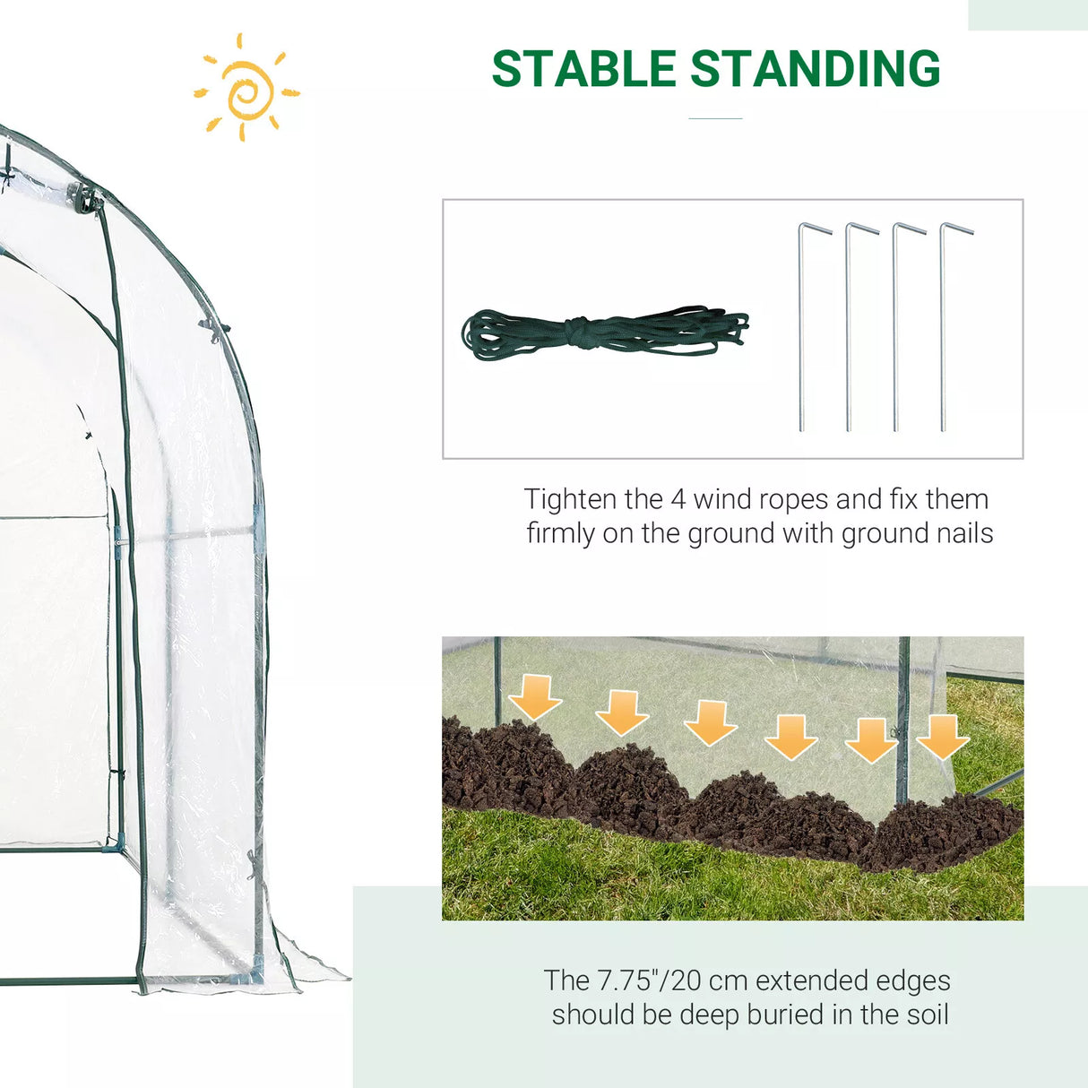 Walk In Polytunnel Greenhouse w/ Roll Up Door PVC Cover, 2.5 x 2m