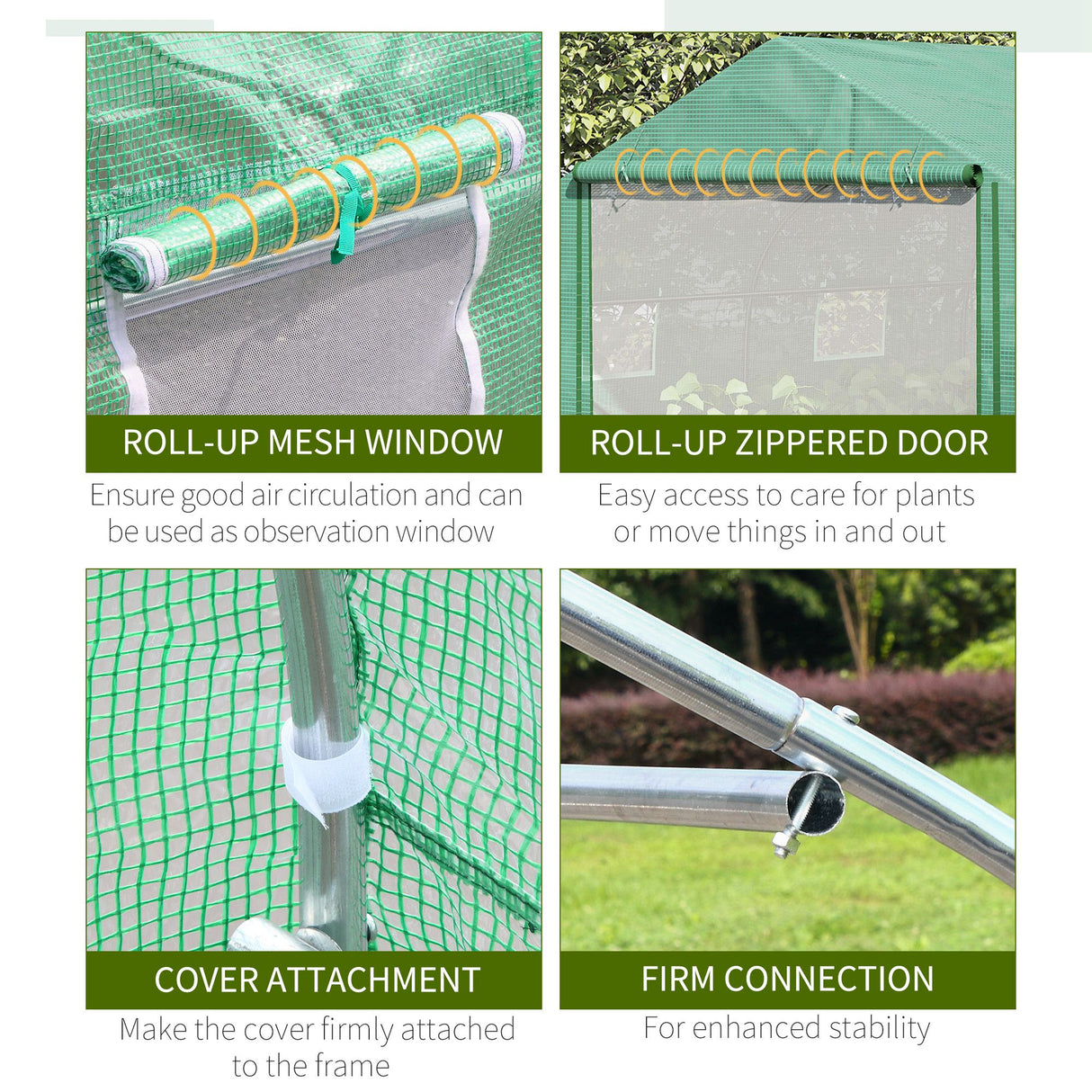 Garden Walk-In Tunnel Greenhouse with Roll-Up Mesh Door and PE Cover, Featuring 6 Windows