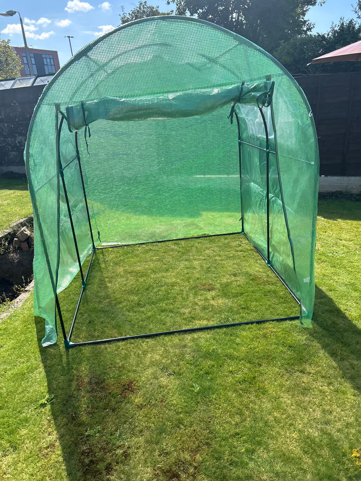 1.8 x 1.8 x 2m Walk-In Polytunnel Greenhouse with Roll-Up Window and Door, Steel Frame
