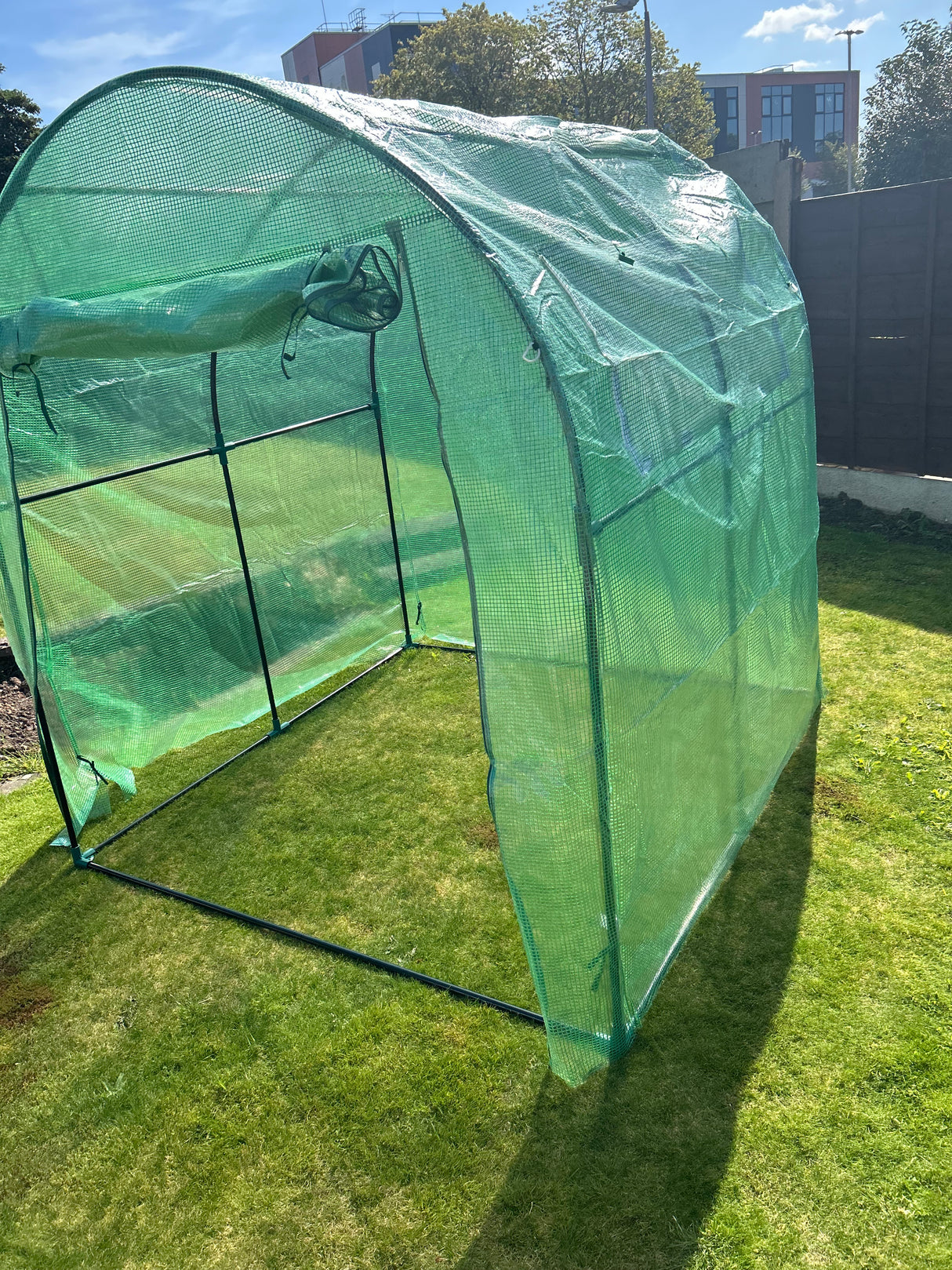 1.8 x 1.8 x 2m Walk-In Polytunnel Greenhouse with Roll-Up Window and Door, Steel Frame