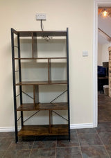 Vintage Industrial Bookcase Rustic Storage Cabinet Tall Shelf Metal Display Unit