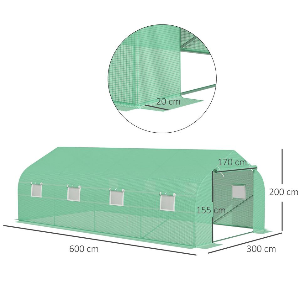 6 x 3M Walk in Polytunnel Greenhouse Large Outdoor Grow House w/ Door