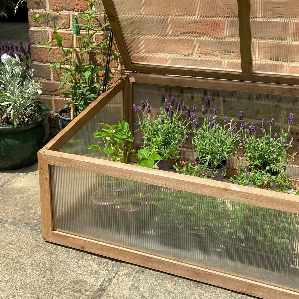 Wooden Framed Polycarbonate Cold Frame Mini Greenhouse (100cm x 65cm x 40cm)