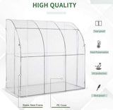 Outdoor Walk-In Lean to Wall Greenhouse with Zippered Roll Up Door and PE Cover
