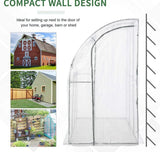 Outdoor Walk-In Lean to Wall Greenhouse with Zippered Roll Up Door and PE Cover