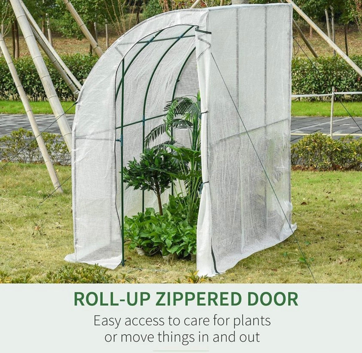 Greenhouse Entry Ramp Outdoor Walk-In Lean to Wall Greenhouse with Zippered Roll Up Door and ...